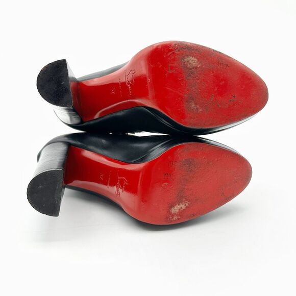 CHRISTIAN LOUBOUTIN Troop 120 Black Leather Boots Size 37 Buckle Booties - Picture 8 of 9